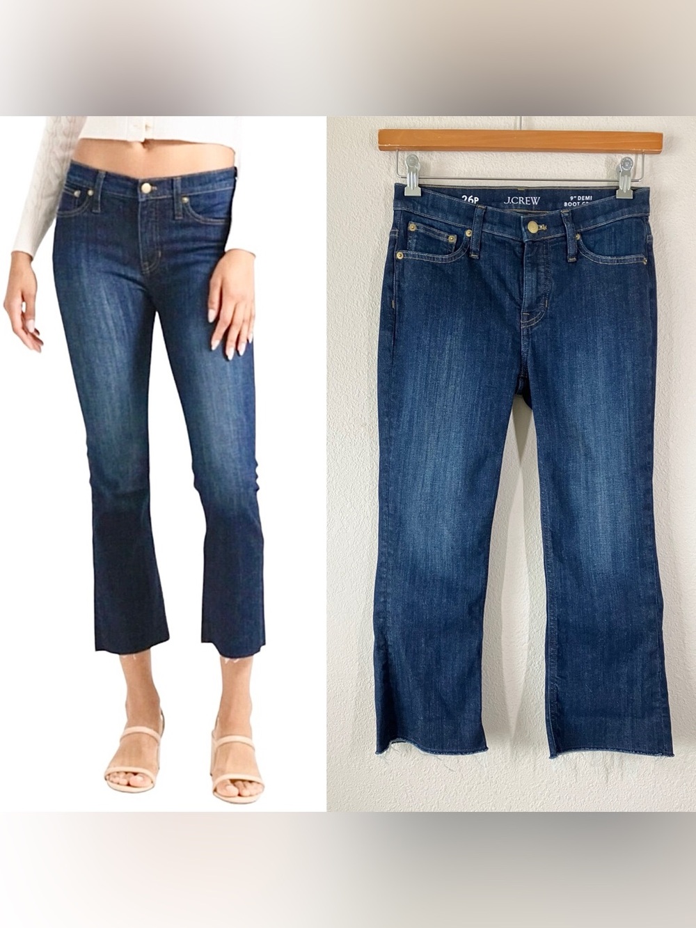 J. CREW 9" Demi Boot Crop Jeans 26P Fray Hem Dark Wash Flare Spring Festival